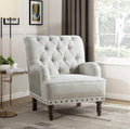 1Pc Beige Accent Chair Button Tufted Solid Wood Nailhead Trim Fabric Upholstery Luxury Living Room Furniture