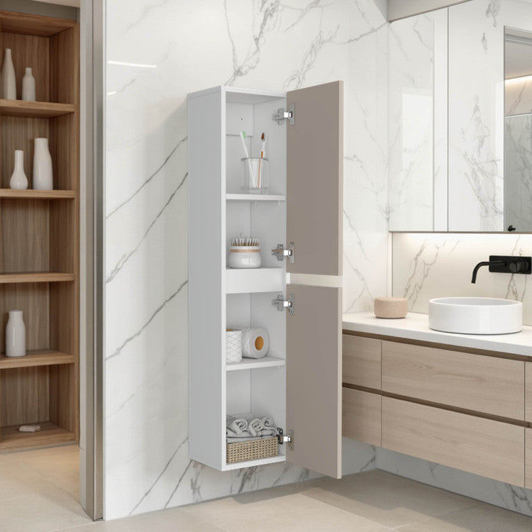 High Two Door Wall Cabinet With Interior Shelf Vertical Storage, White