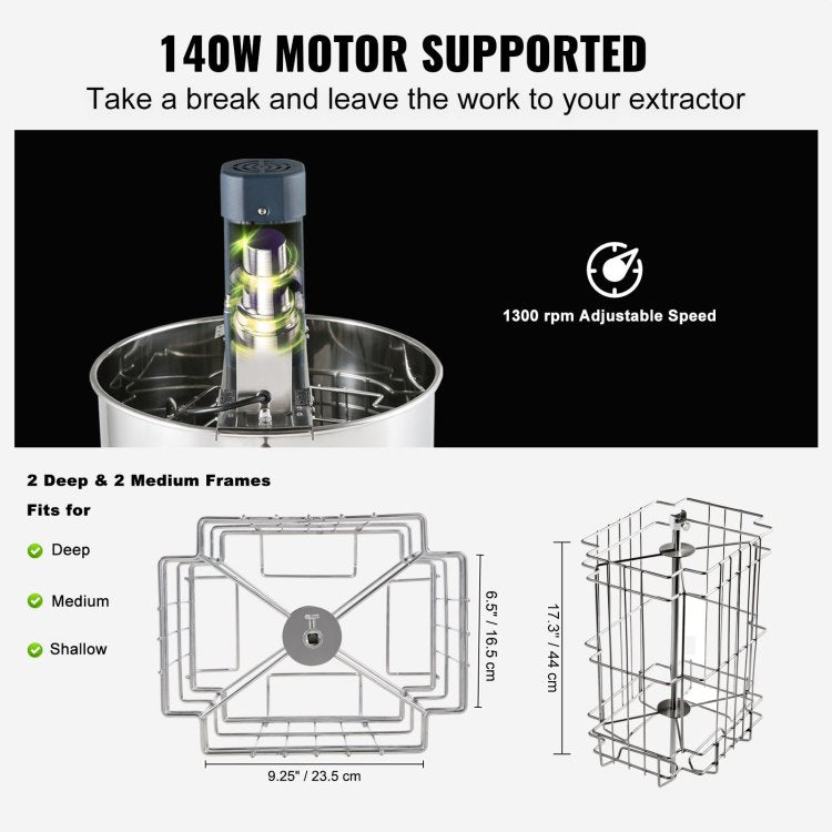 Electric Honey Extractor, 2 4 Frames Honey Spinner Extractor, Stainless Steel Beekeeping Extraction, Apiary Centrifuge Equipment With Height Adjustable Stand, Honeycomb Drum Spinner With Lid
