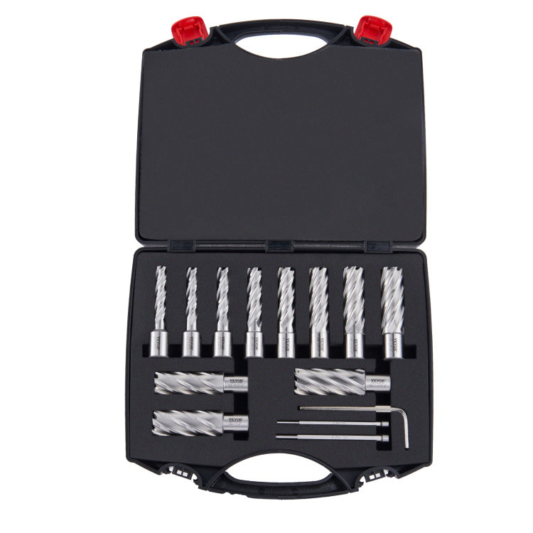 Nnular Cutter Set, 13 Pcs Weldon Shank Mag Drill Bits, 7 16" To 1 1 16" Cutting Diameter, 2" Cutting Depth, M2Al Hss, With 2 Pilot Pins, Hex Wrench And Portable Case, For Using With Magnetic Dr