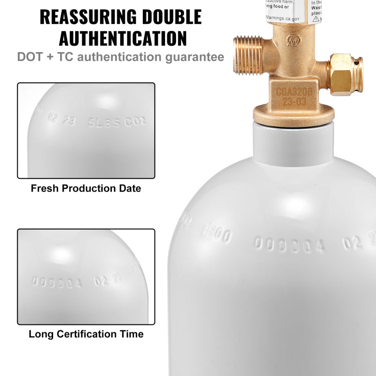 5 Lbs Co2 Tank Aluminum Gas Cylinder, Brand Co2 Cylinder With Gray Spray Coating, Co2 Tank With Cga320 Valve, For Draft Soda Beer