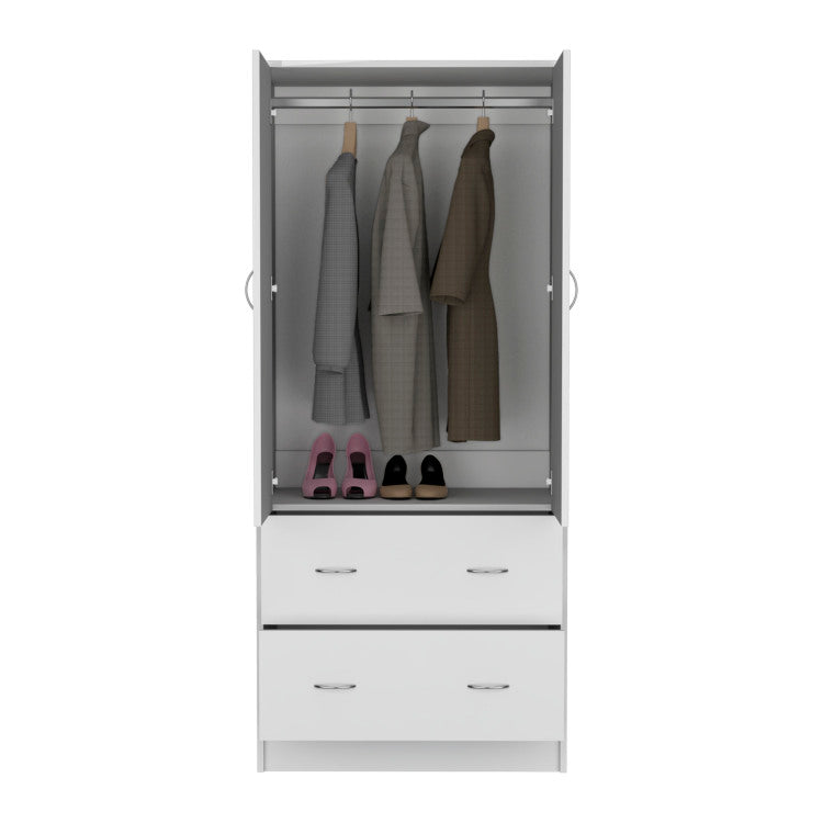 Taly Armoire With Double Doors, 2 Drawers, And Hanging Rod White