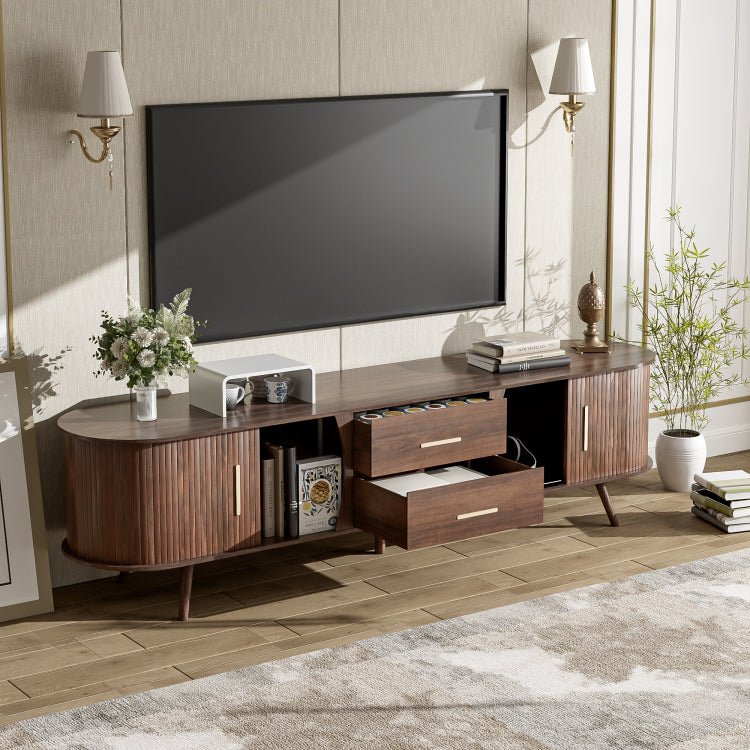 Mid Century Modern Tv Stand For 80" Tv, Entertainment Center With Storage For Living Room, Bedroom, Media Console Table With 2 Drawers