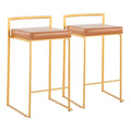 Contemporary Stackable Counter Stool In Gold With Camel Faux Leather Cushion Set Of 2