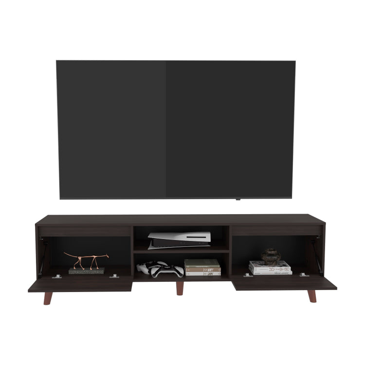 Polaris Tv Stand With Open Shelves, Two Storage Shelves For Media Storage And Entertainment Console, Perfect For Living Room Or Bedroom