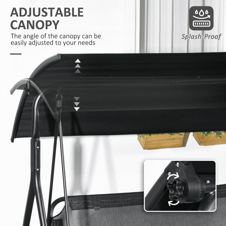 Outsunny 3 Seat Outdoor Patio Swing Chair With Removable Cushion, Steel Frame Stand And Adjustable Tilt Canopy For Patio, Garden, Poolside, Balcony, Backyard, Black 1