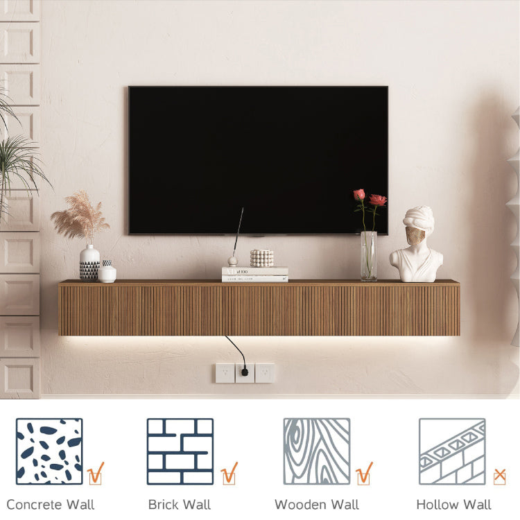 Floating Tv Stand Wall Mounted With 16 Color Leds,69" Modern Tv Stand, Floating Tv Cabinet Entertainment Center For 55 60 65 Inch Tv