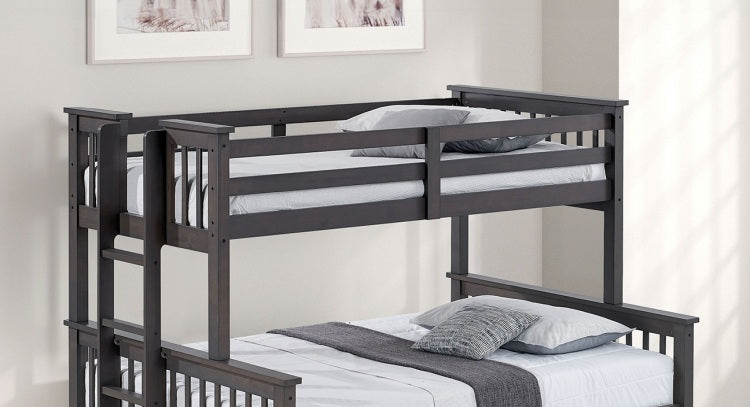 Transitional Twin Over Full Bunk Bed With Ladder And Underbed Drawers, Grey Mix