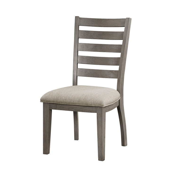 Trea 23 Inch Side Dining Chairs Set Of 2, Ladder Back, Gray, Beige Cushioned Seat