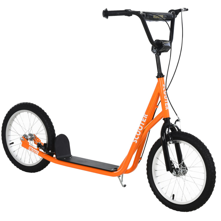 Aosom Youth Scooter Kick Scooter For Kids 5 With Adjustable Handlebar 16" Front And Rear Dual Brakes Inflatable Wheels, Orange