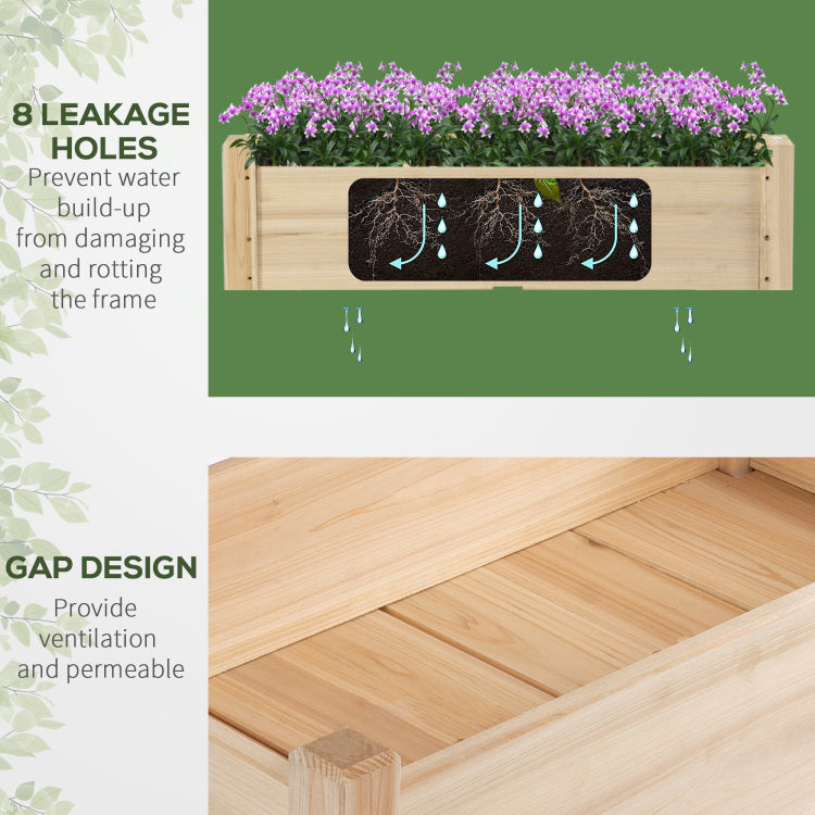 Outsunny 34"X34"X28" Raised Garden Bed, 2 Tier Elevated Wood Planter Box For Backyard, Patio To Grow Vegetables, Herbs, And Flowers, Natural