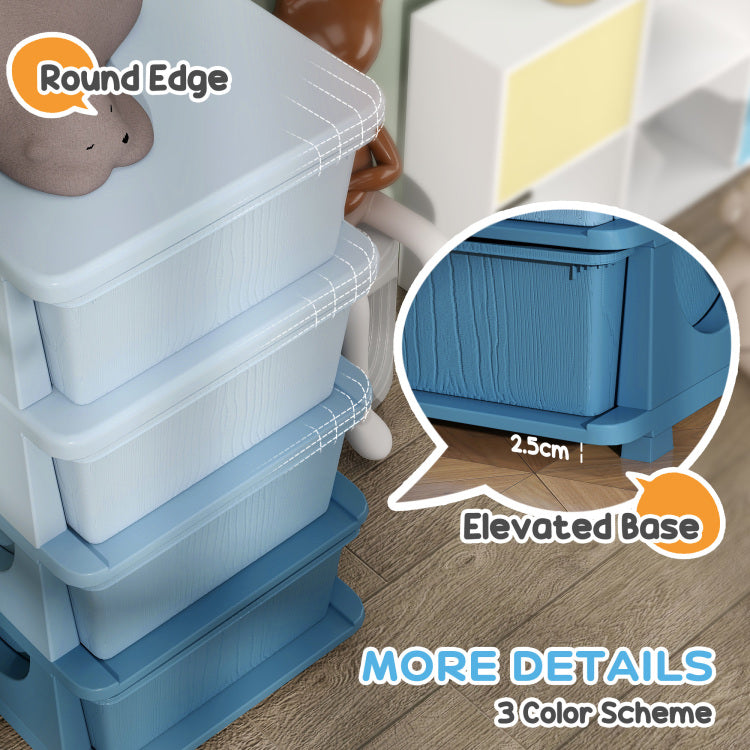 Qaba 4 Tier Kids Storage Unit, 4 Drawer Chest Toy Organizer Plastic Bins For Kids Bedroom Nursery Kindergarten Living Room For Boys Girls Toddlers, Blue