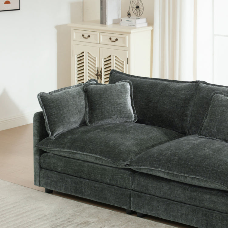 Chenille Two Seater Sofa With 1 Footrest, 2 Seater L Shaped Sectional With Ottoman,Loveseat With Ottoman For Small Living Space, Gray Chenille