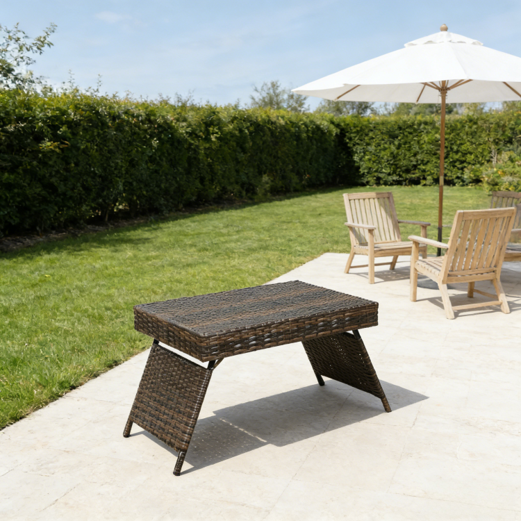 Portable Folding Wicker Table, Brown