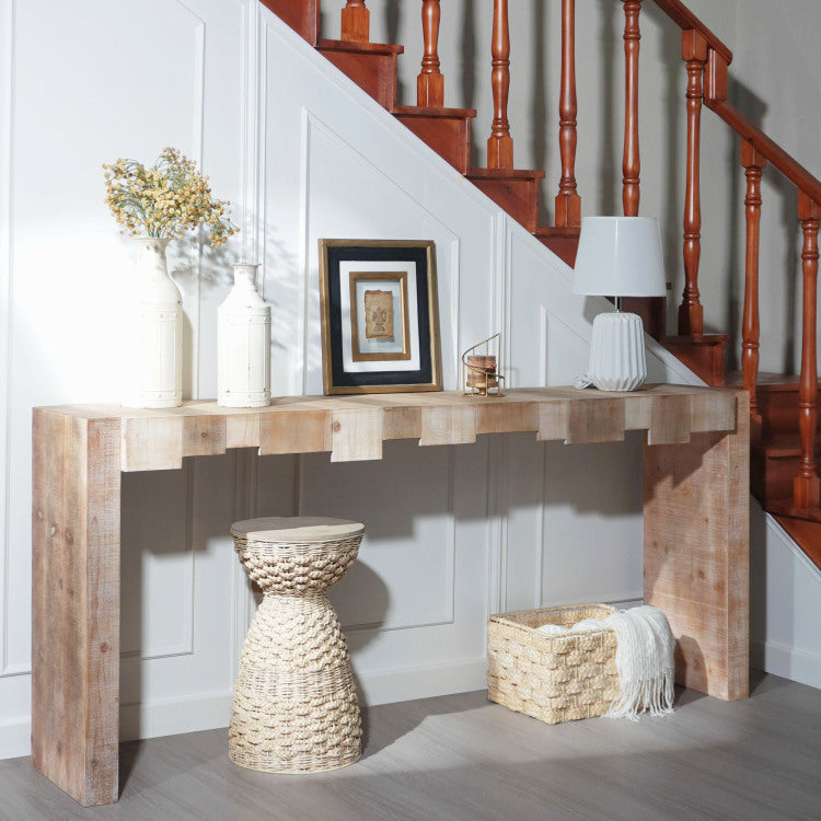 Modern Rustic Console Table 71" Entryway Table With Sculpted Block Design Narrow Sofa Table For Hallway, Living Room, Or Foyer