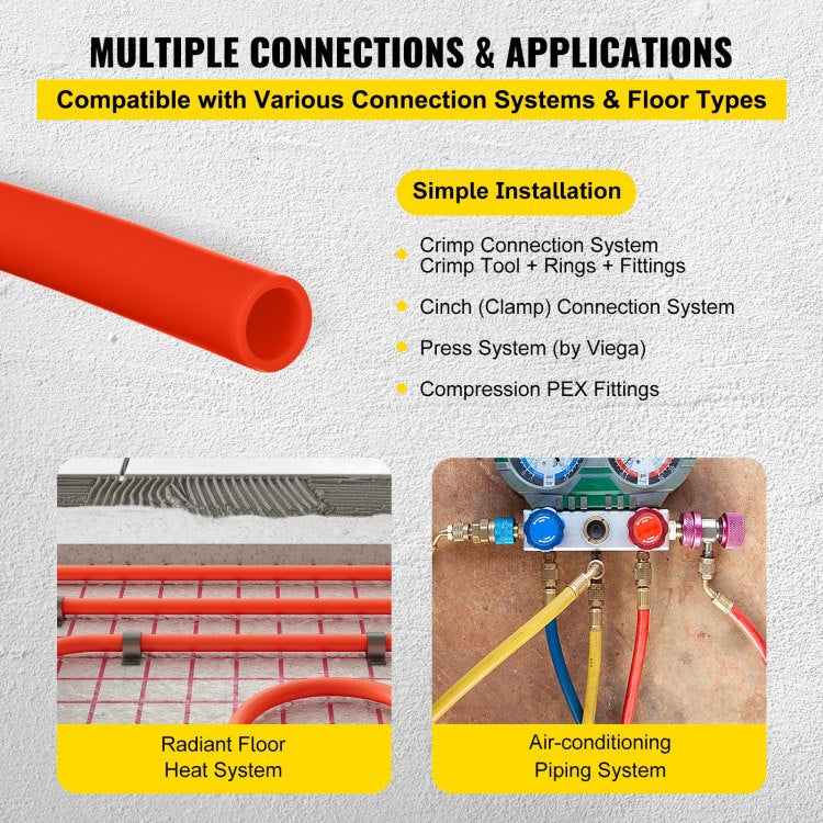 Oxygen Barrier 1 2 Inch 300 Feet Tube Coil Evoh Pex B Pipe, For Residential Commercial Radiant Floor Heating, Red