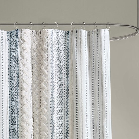 Cotton Printed Shower Curtain With Chenille