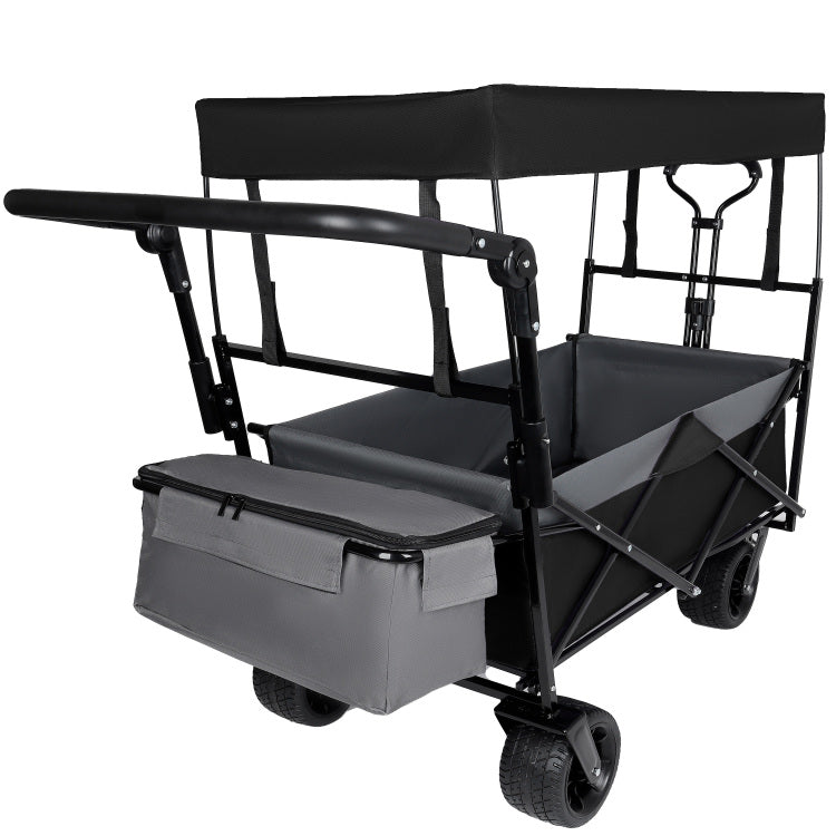 With Push Handle, 480Lbs Collapsible Wagon With Canopy, Wagon Cart With 7" All Terrain Wheels, Lightweight Foldable Wagon, Large Capacity For Camping, Shopping, Sports, And Garden Use, Black
