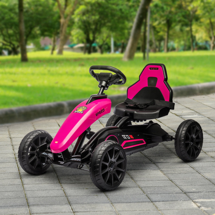 Aosom Kids Pedal Go Kart, Outdoor Ride On Toys With Swing Axle, Adjustable Seat, Handbrake, 4 Shock Absorbing Wheels, Gift For Boys And Girls Aged 3 8 Years Old, Pink