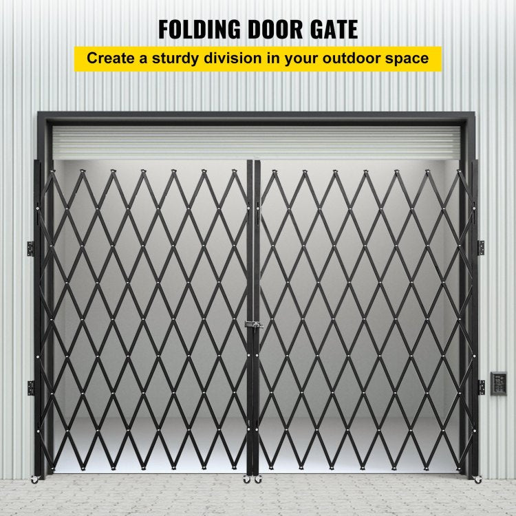Double Folding Security Gate, 7.1' H X 12.5' W Folding Door Gate, Steel Accordion Security Gate, Flexible Expanding Security Gate, 360 Rolling Barricade Gate, Scissor Gate Or Door With Keys
