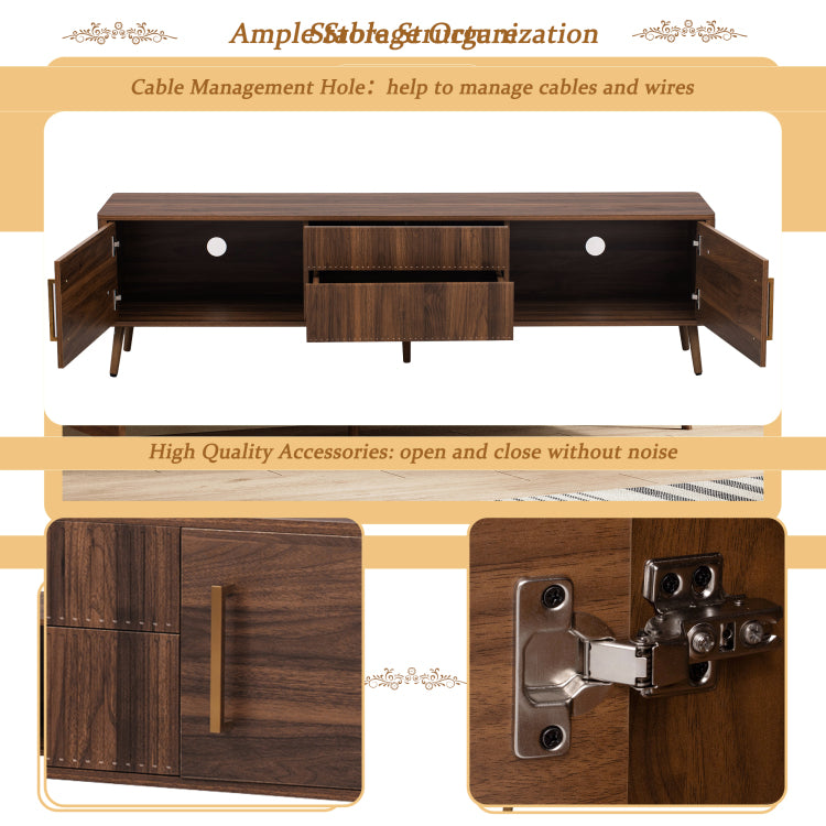 Mid Century Tv Stand With 2 Drawers, Media Console Table For Tvs Up To 80'', Entertainment Center With Storage For Living Room, Bedroom, Home Theatre