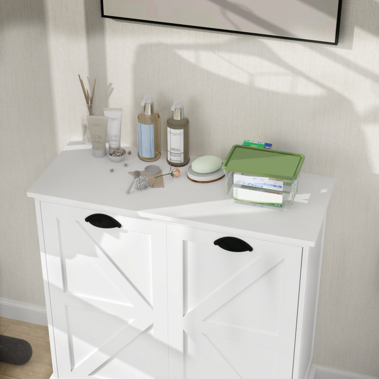Two Compartment Tilt Out Laundry Sorter Cabinet White
