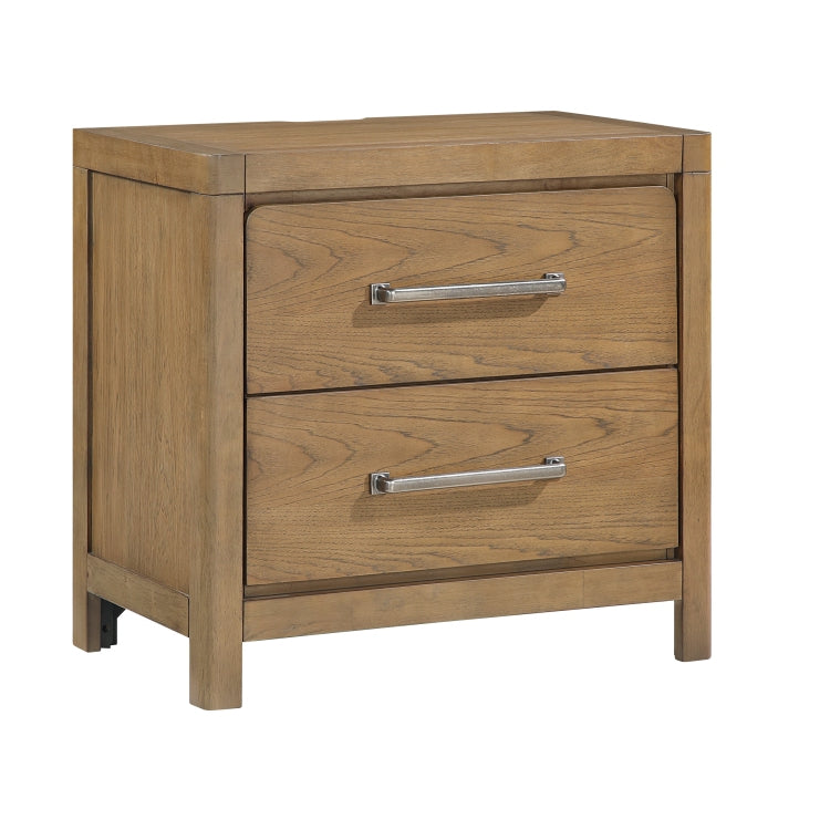 Light Brown Finish 2 Drawer Nightstand With Power Outlets Usb Ports Modern Bedroom Furniture 1Pc Bedside Table