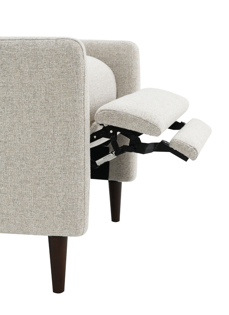 Mid Century Modern Pushback Manual Recliner Tapered Legs Linen Textured Fabric High Back Subtle Channel Detail Beige Finish Primary Living Room