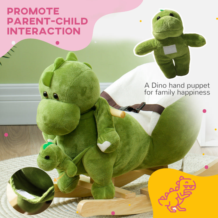Qaba Baby Rocking Horse, Toddler Plush Dinosaur Animal Rocker With Seat Belt, 32 Songs, Hand Puppet, Kids Riding Horse Rocking Chair For 18 36 Months, Green