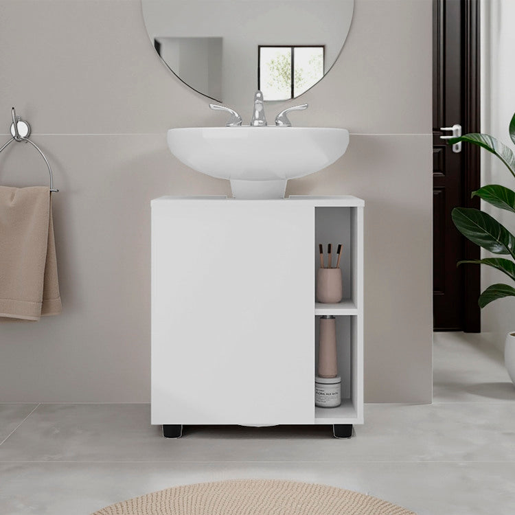 Parade Under Pedestal Sink Cabinet, 1 Door, 5 Open Compartments, Melamine Finish, White