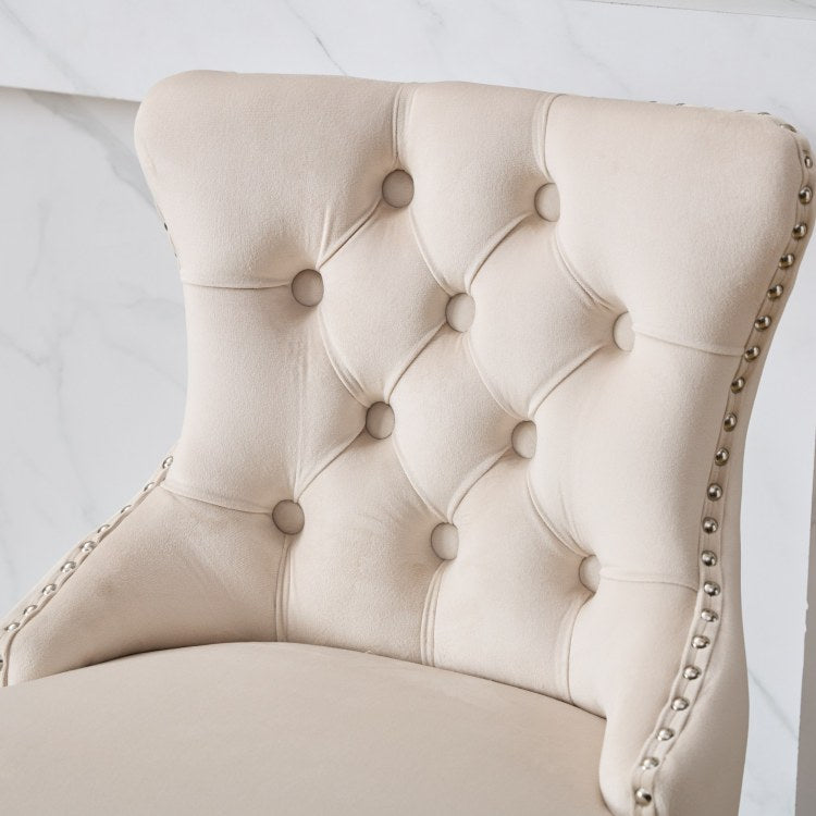 Swivel Velvet Barstools With Button Tufted Decoration And Wooden Legs, And Chrome Nailhead Trim, Leisure Style Bar Chairs,Bar Stools, Set Of 2 Beige ,Sw1860Bg