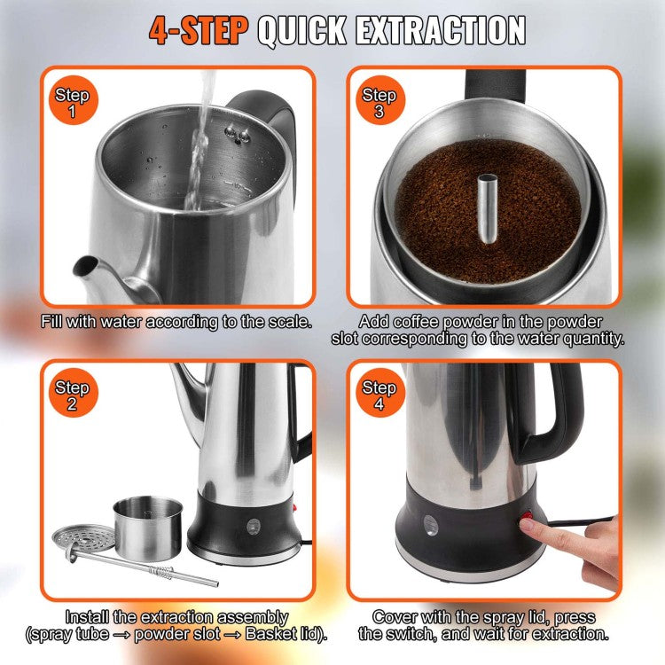 12 Cup Electric Percolator Coffee Pot, 304 Stainless Steel Coffee Percolator With Keep Warm Function & Heat Resistant Handle, Classic Coffee Maker, Quick Brew & Easy Pour Spout, Silver