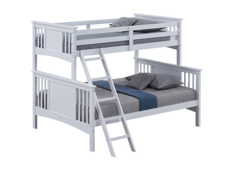 Modern Transitional Style Twin Over Full Bunk Bed With Ladder And White Finish