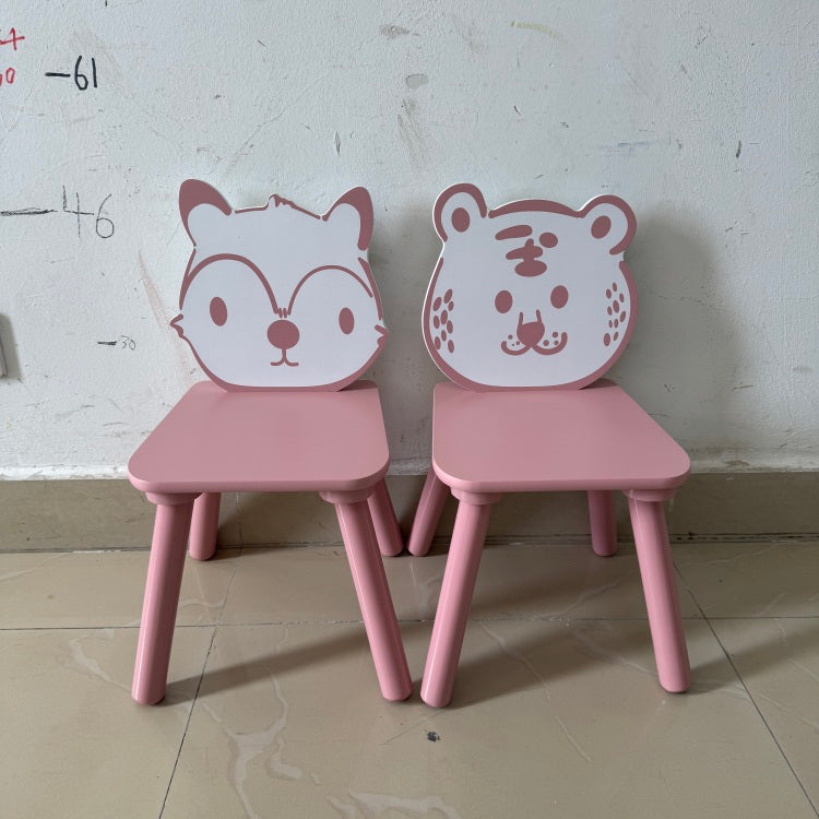 Kids Table And Chair Set, 3 Piece Wooden Toddler Desk With Animal Backrest, Activity Table For Drawing, Learning,Playroom Or Nursery Pink&White