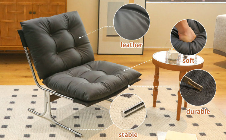 Leather Armchair, Modern Accent Chair High Back, Living Room Chairs With Metal Legs And Soft Padded, Sofa Chairs For Home Office,Bedroom,Dining Room Black 1Pc