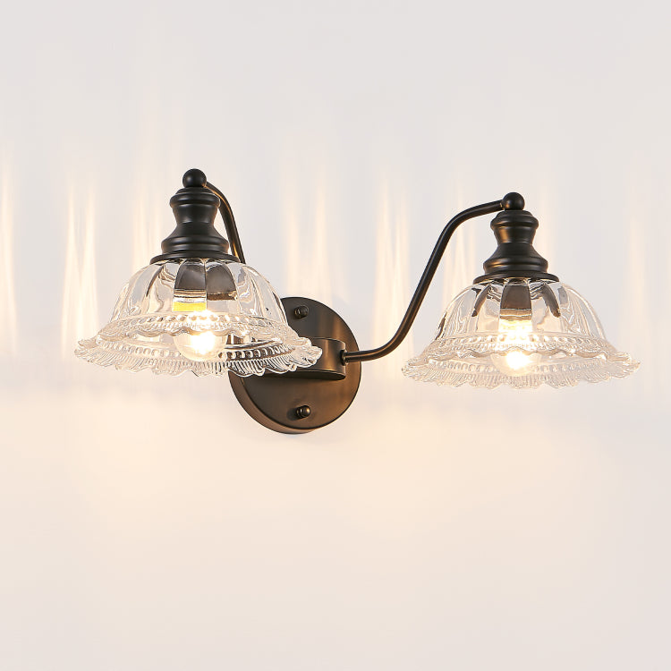 20 Inch 2 Light Vintage Bathroom Wall Sconce Elegant Black Metal And Glass Lampshade Vanity Light Fixture For Bathroom, Hallway, Or Bedroom Bulb Not Included