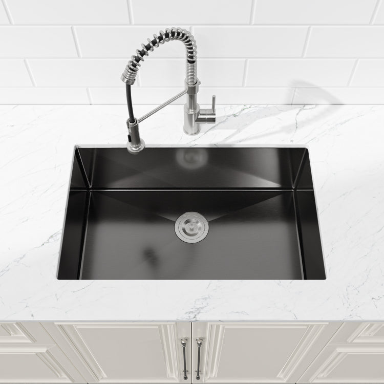 Stainless Steel Kitchen Sink, 27 X19 Single Bowl, Undermount Handmade Sink In Black, With Us Standard Drain And Hook