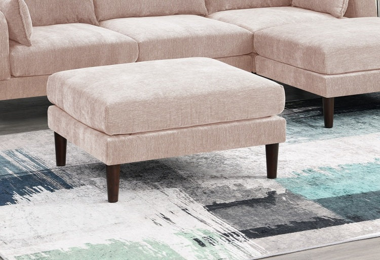 Contemporary 5Pcs Modular Sectional Set One Arm Chairs Armless Chair Ottomans L Shaped Sectional Blush Pink Morgan Fabric