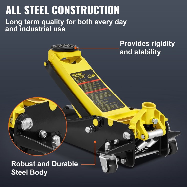 Floor Jack, 3 Ton Low Profile Floor Jack, Heavy Duty Steel Racing Floor Jack With Dual Pistons Quick Lift Pump, Floor Jack Lifting Range 3.35" 19.69"