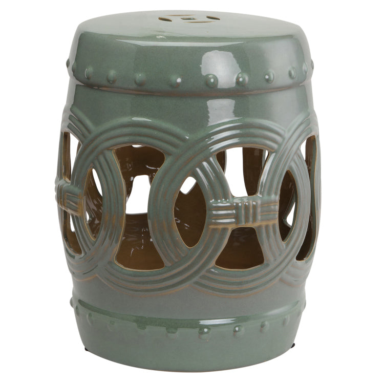 Outsunny 14" X 17" Ceramic Garden Stool With Double Coin Knotted Ring Design & Strong Glazed Material, Decorative End Table, Home Collection, Green