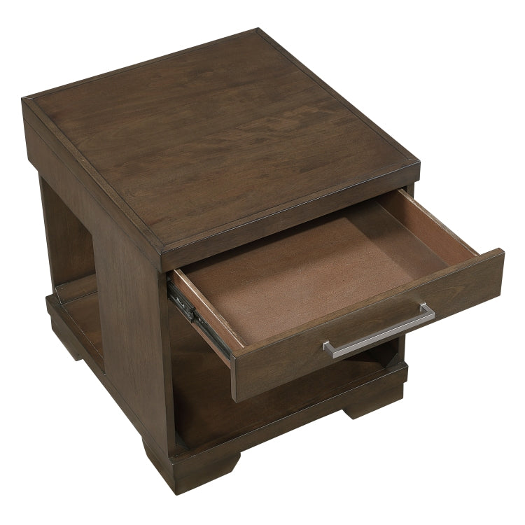 Modern Design End Table Espresso Finish Dovetail Drawer Open Shelf Contemporary Living Room Wooden Furniture 1Pc