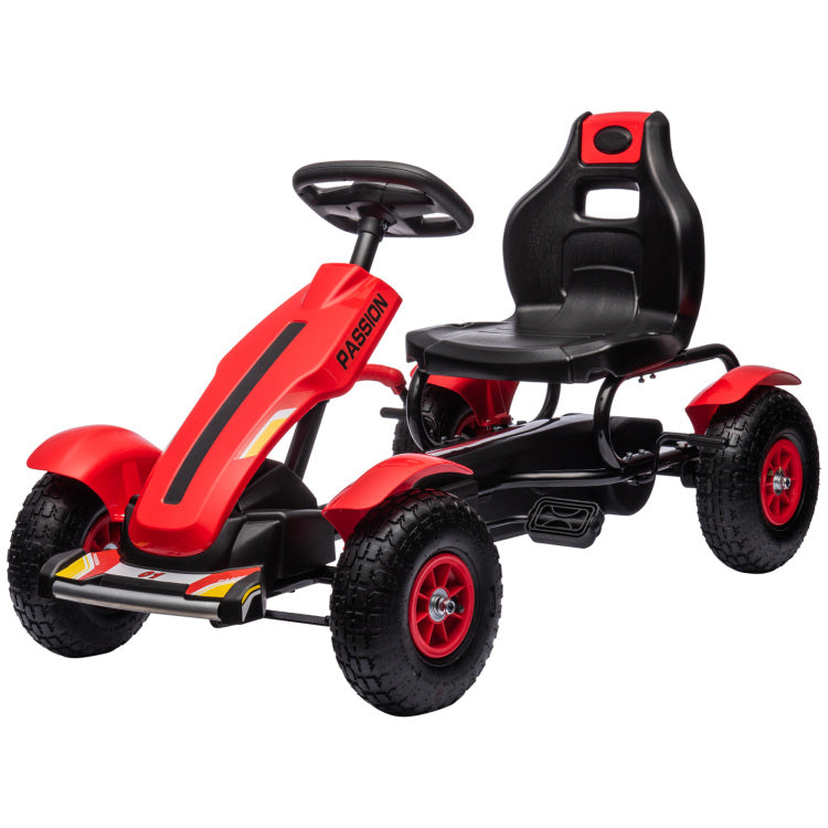 Aosom Kids Pedal Go Kart, Outdoor Ride On Toys With Adjustable Seat, Sharp Handling, Handbrake, 4 Non Slip Rubber Wheels For Boys & Girls Aged 5 12 Years Old, Red