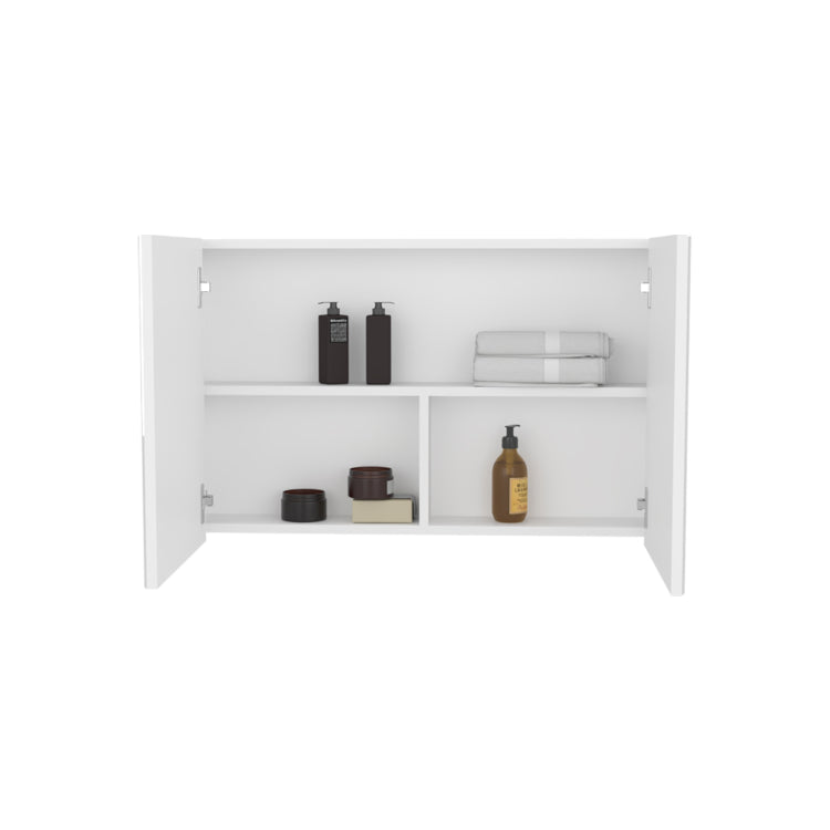 Bouti 19.7" H X 31.5" W Double Door Mirror Medicine Cabinet, Three Interior Shelves For Bathroom, Kitchen White