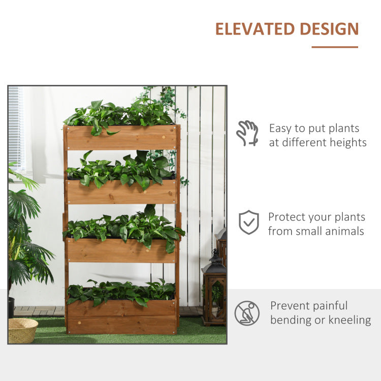 Outsunny Vertical Garden Planter, Wooden 4 Tier Planter Box, Self Draining With Non Woven Fabric For Outdoor Flowers, Vegetables And Herbs, Orange