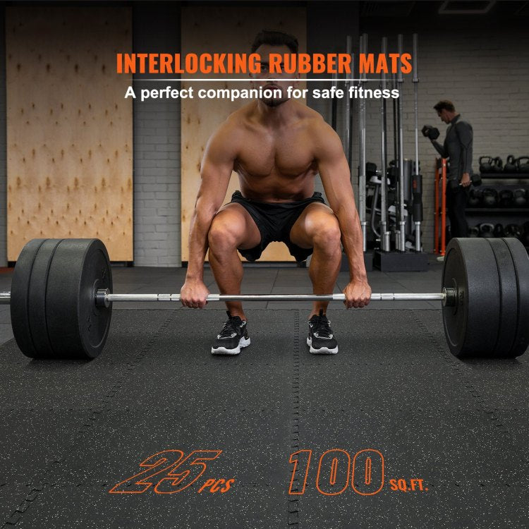 25 Pcs 1 2 Inch Thick Gym Floor Mats, 24" X 24" Eva Foam & Rubber Top Interlocking Workout Floor Mats With 100 Sq.Ft Coverage, Waterproof Exercise Puzzle Flooring For Gym, Home, Garage, Basement