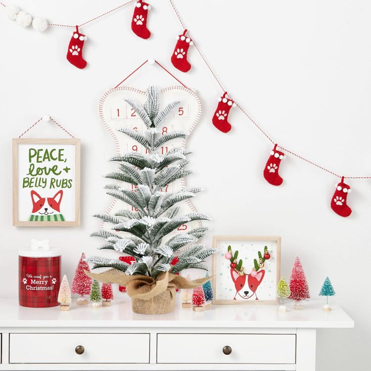 50Cm Flocked Tabletop Christmas Tree, Full Pe Snowy Mini Tree With 85 Tips, Cement Burlap Base Small Winter Holiday Decor For Home, Office, Desk Or Gifts