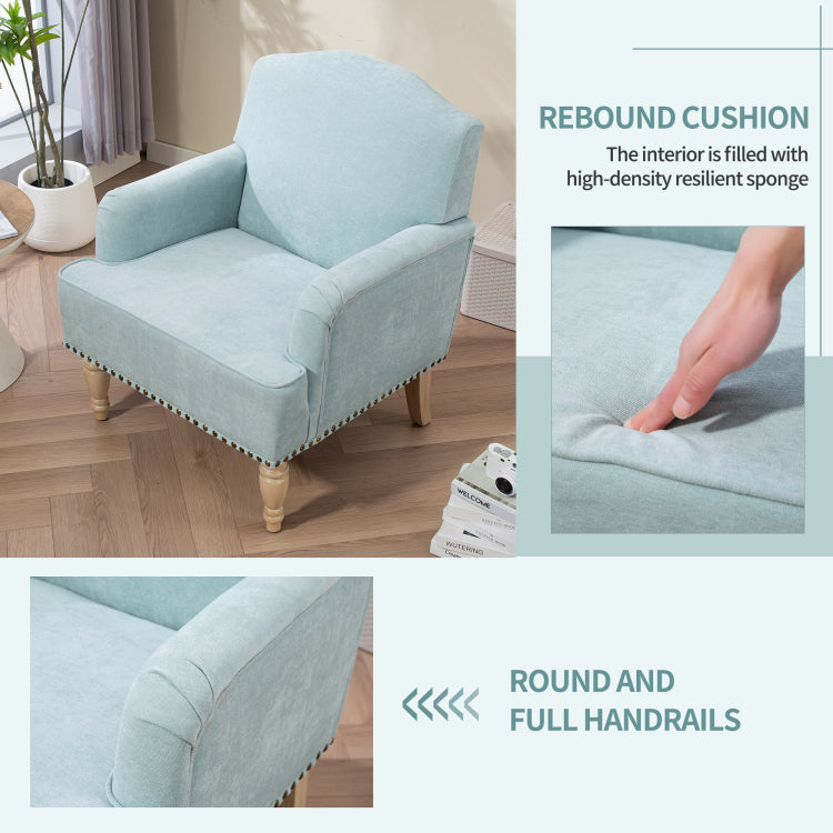 Modern Accent Chair With Retro Wooden Legs & Nailhead Trim, Small Fabric Club Chair, Comfy Upholstered Armchair Lounge Chair For Bedroom Living Room Single Sofa,Holds 300Lbs Sage