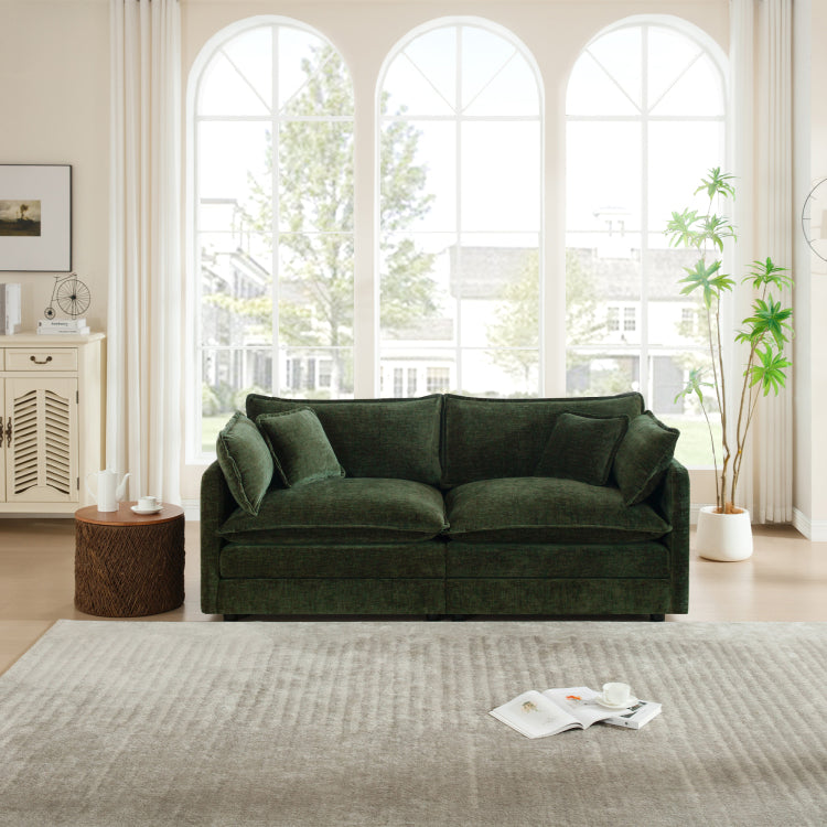 Modern Fabric Loveseat Sofa Couch For Living Room, Upholstered Large Size Deep Seat 2 Seat Sofa With 4 Pillows ,Green Chenille