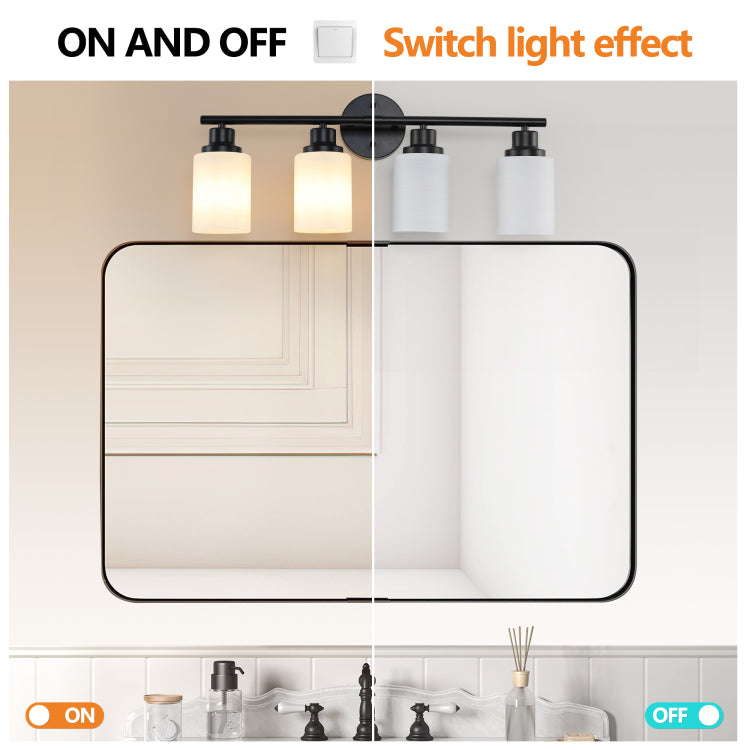 24" Modern 4 Light Vanity Bathroom Mirror Light, Frosted White Glass With Black Iron Frame, Contemporary Wall Sconce For Bedroom, Bathroom, And Dressing Room Bulb Not Included