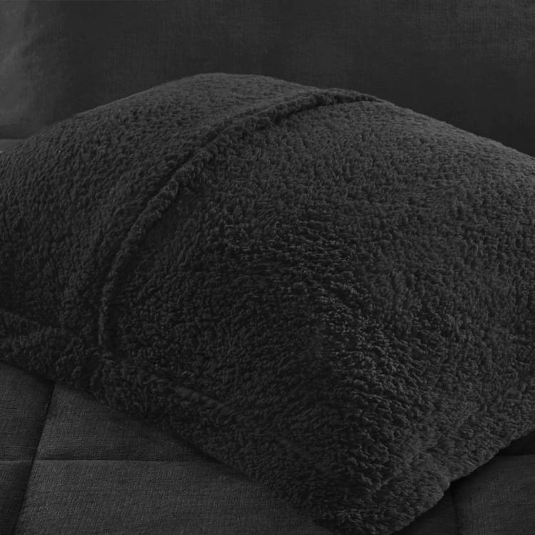 4 Piece Full Queen Plush To Sherpa Down Alternative Comforter Set,Black Black